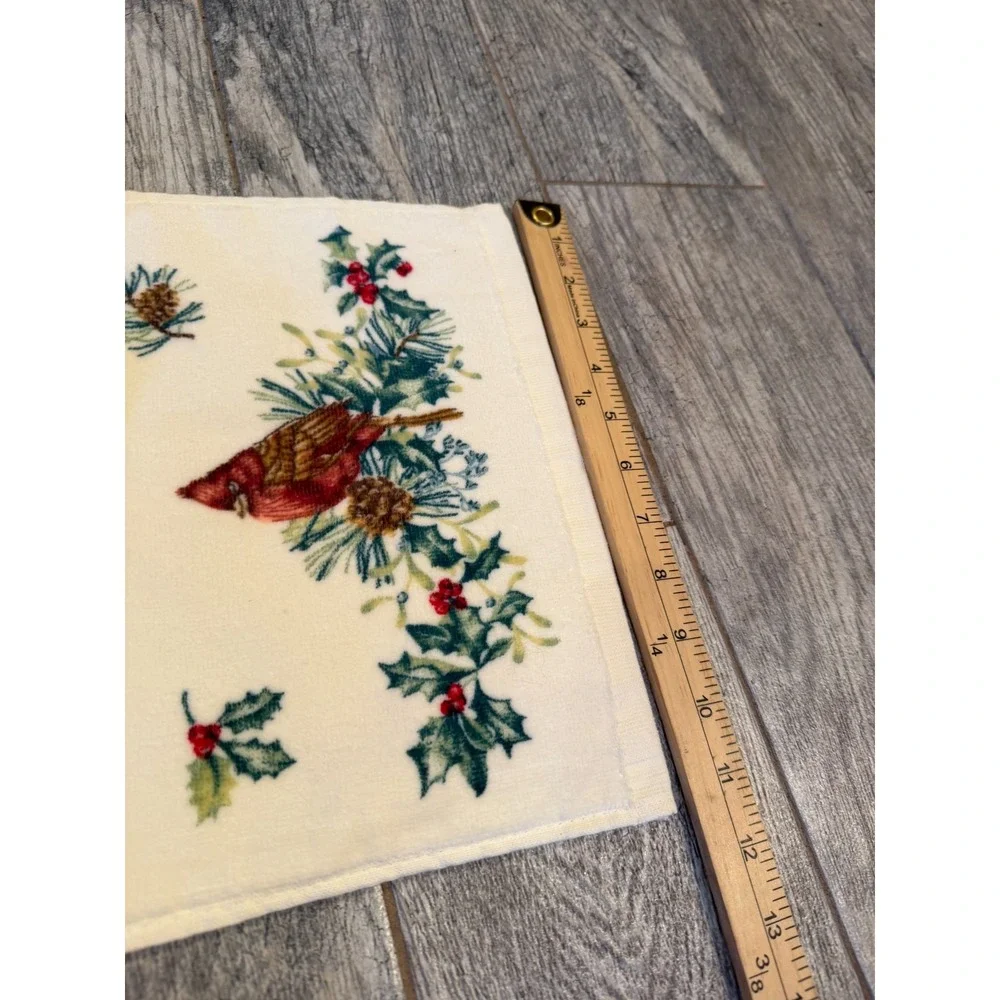 Christmas Kitchen Bath Towel Lenox Dish Hand Cardinal‎ Bird Holly Evergreen MCM